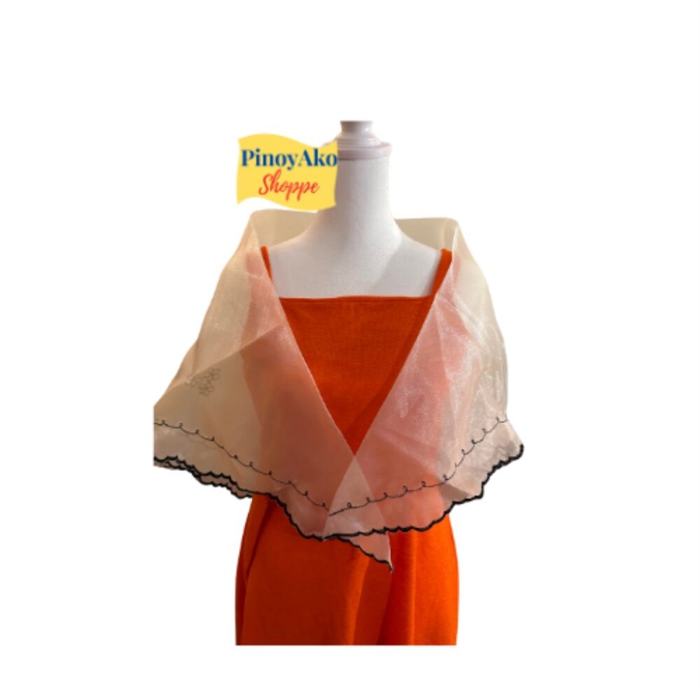 Alampay Filipiniana Shawl With Brooch Pin